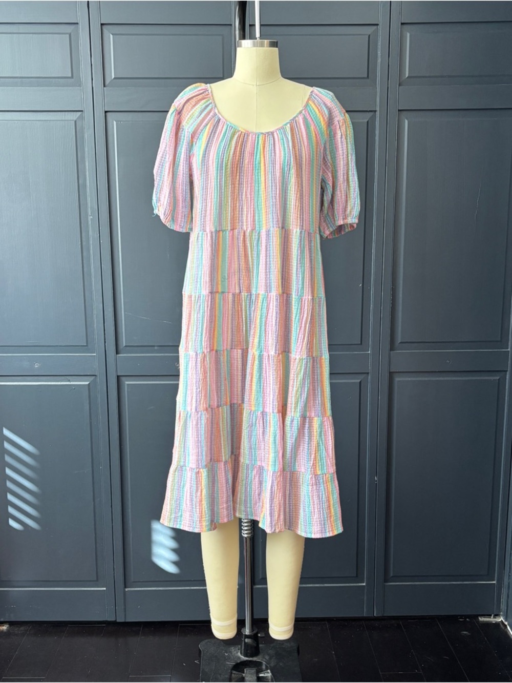 J. Crew Pastel Multicolor Tiered Midi Dress